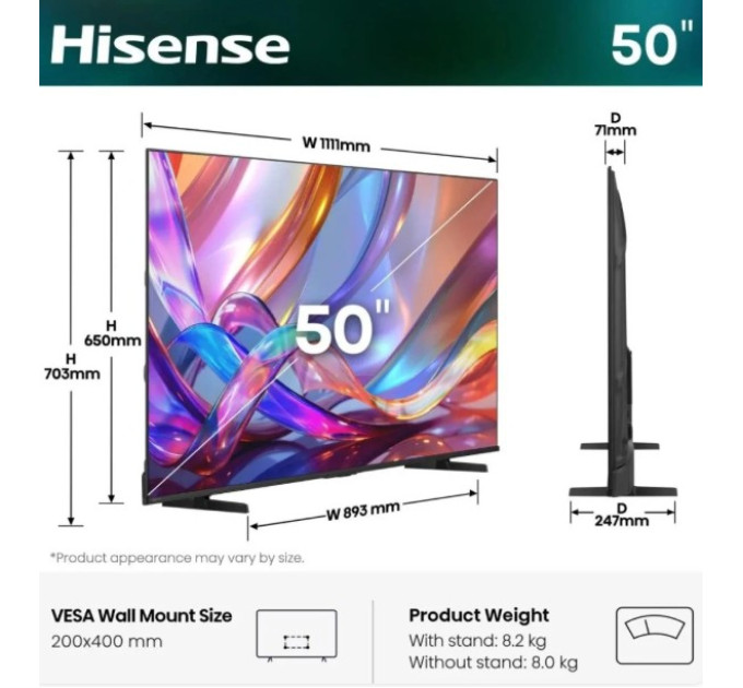 Телевізор HISENSE 50E7S Smart TV