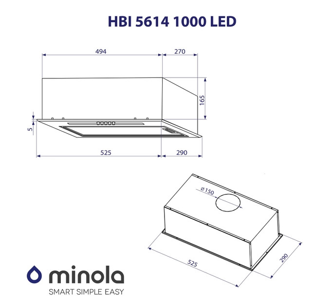 Витяжка Minola HBI 5614 BL 1000 LED (повновбудована)