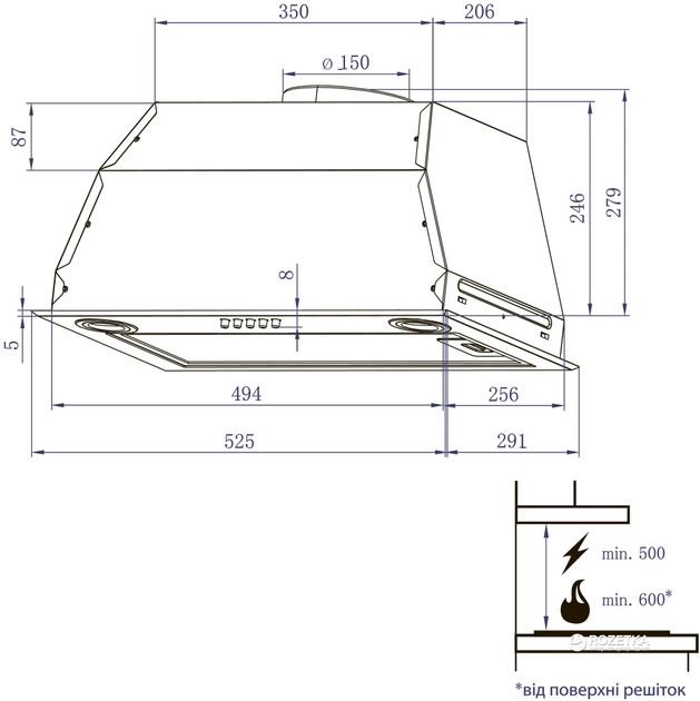 Витяжка Minola HBI 5622 WH 1000 LED (повновбудована)
